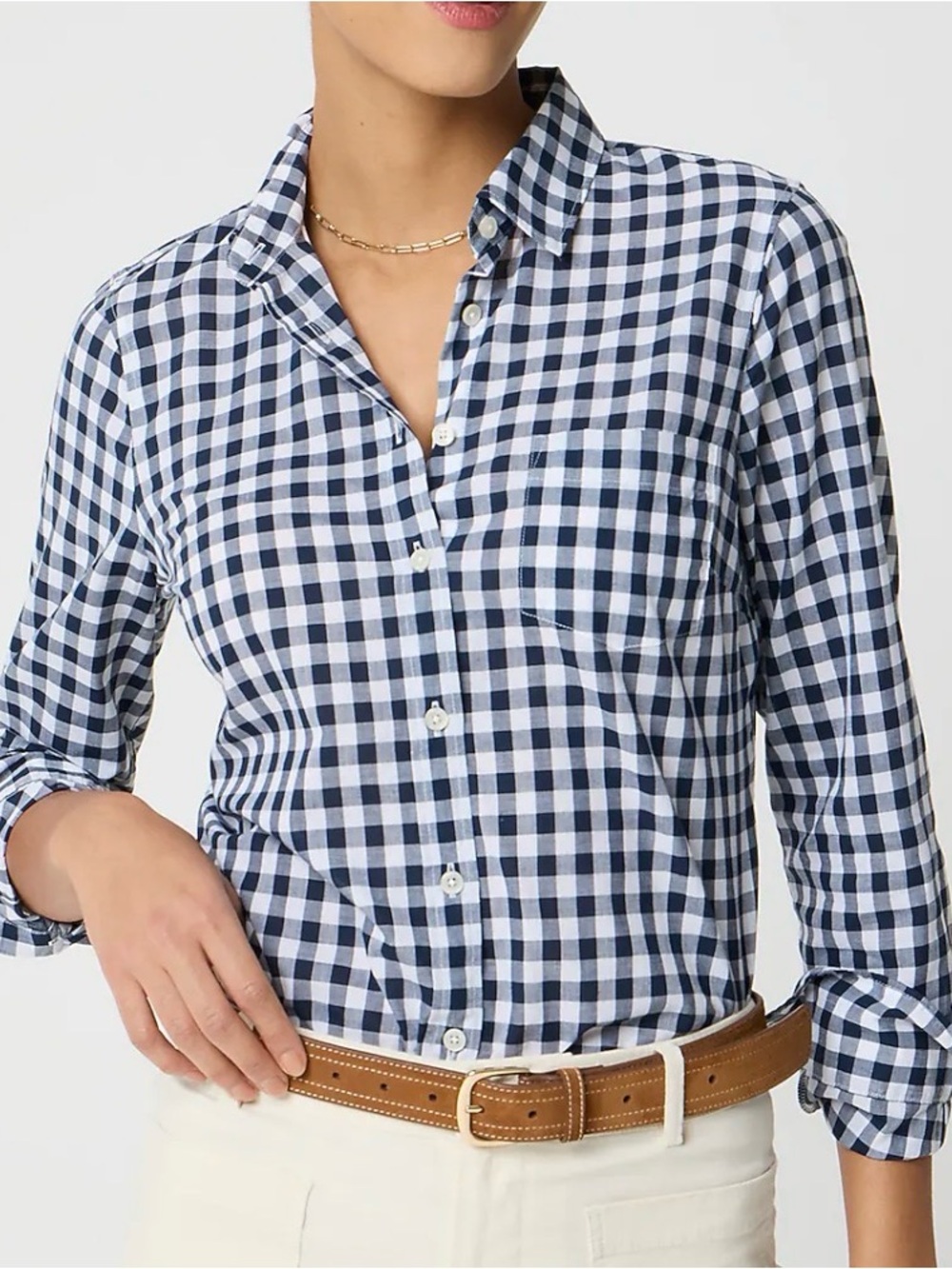 NWT J. Crew Navy White Gingham Button Down Shirt XL